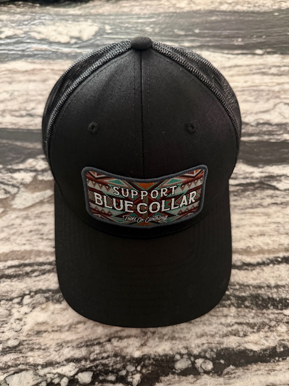 Troll Co Support Blue Collar Black Trucker Hat